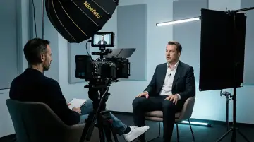 Tournage d'interview avec matériel vidéo professionnel